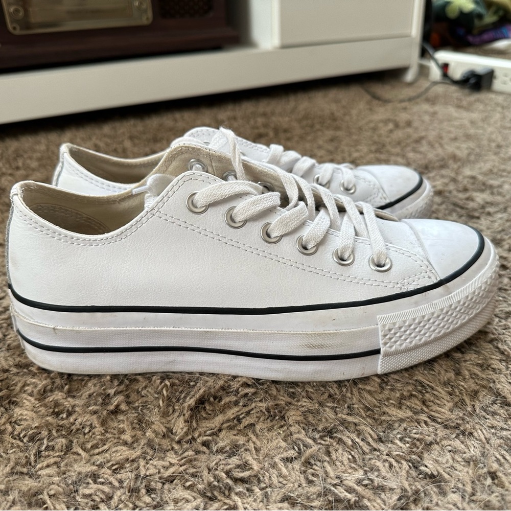 white leather low top platform converse